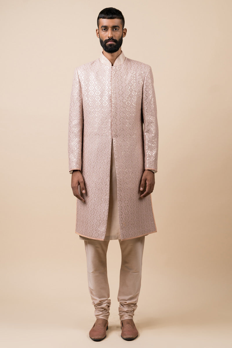 Pink Classic Schiffli Sherwani