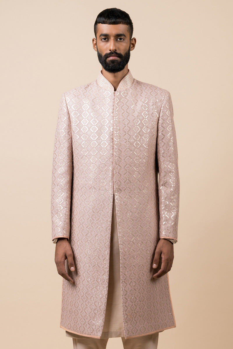 Pink Classic Schiffli Sherwani