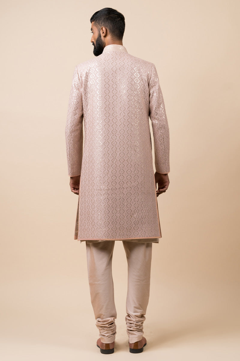 Pink Classic Schiffli Sherwani