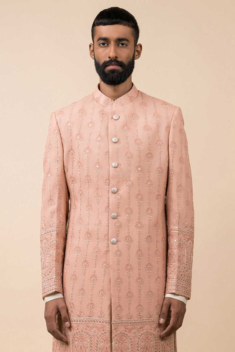 Peach All Over Embroidered Sherwani