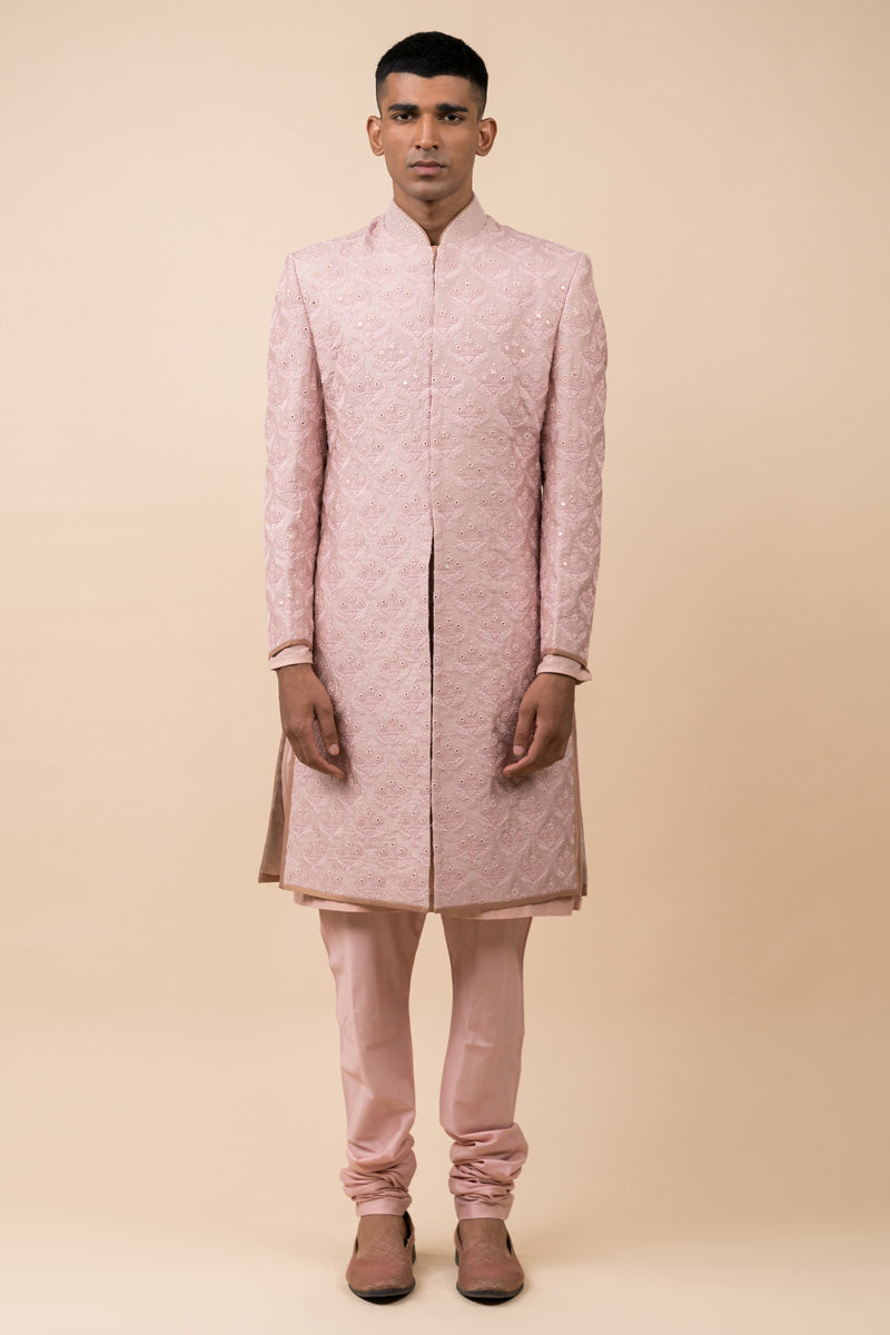 Pink Classic Schiffli Sherwani