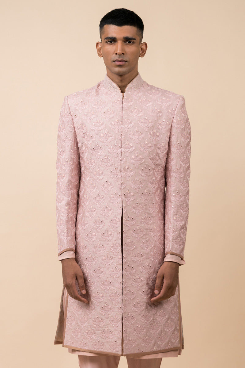 Pink Classic Schiffli Sherwani