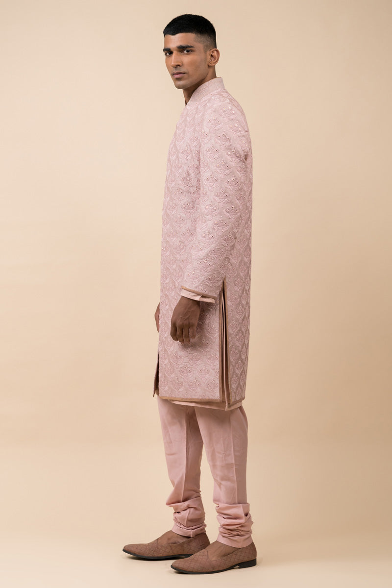 Pink Classic Schiffli Sherwani