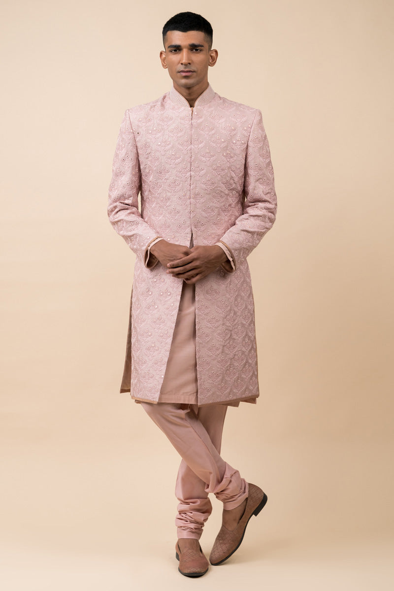 Pink Classic Schiffli Sherwani