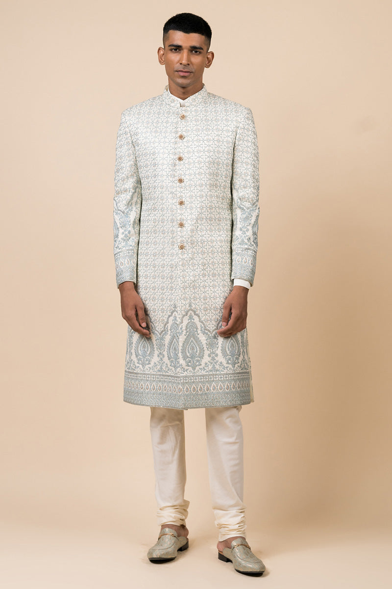 Light Blue Sherwani In Embroidered Motifs