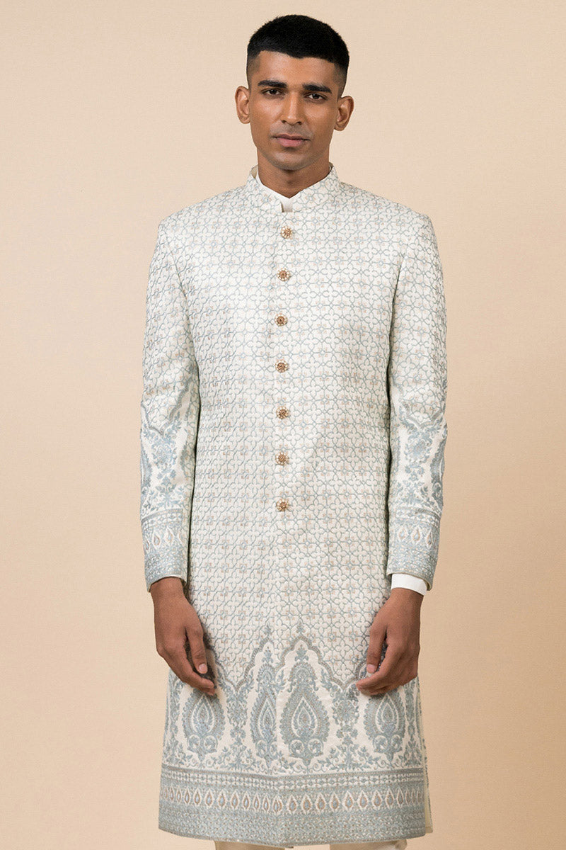 Light Blue Sherwani In Embroidered Motifs