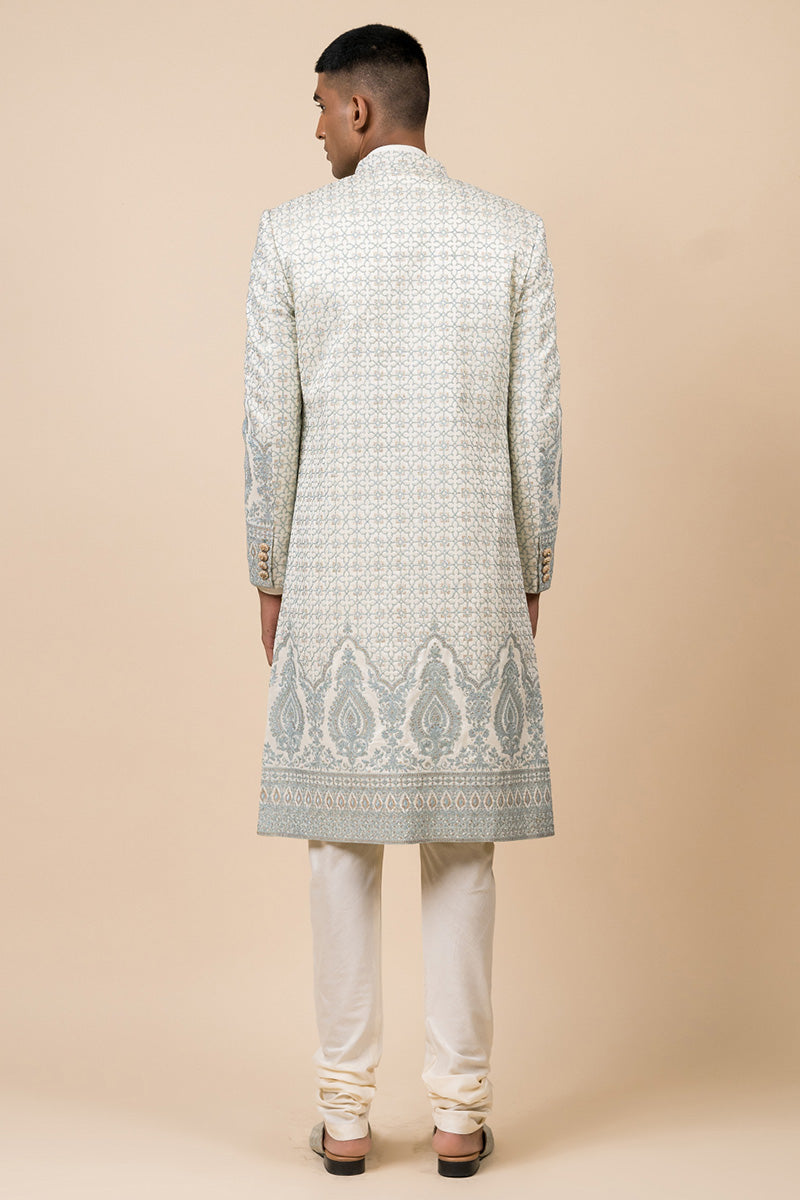 Light Blue Sherwani In Embroidered Motifs