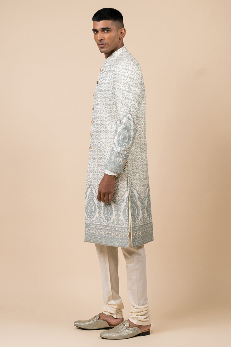 Light Blue Sherwani In Embroidered Motifs