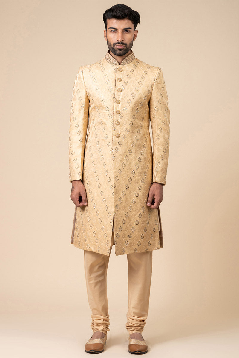 Gold All Over Embroidered Brocade Sherwani