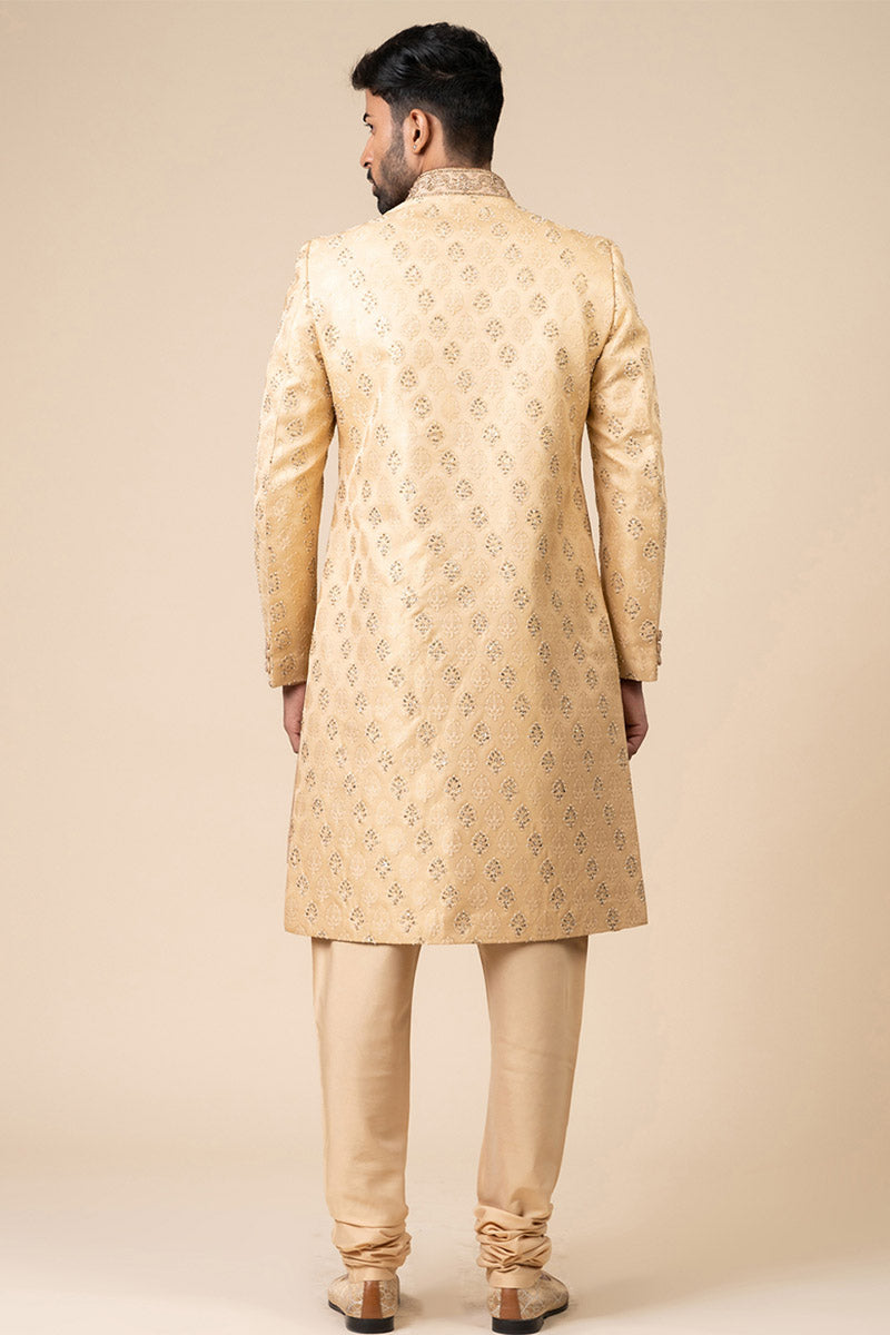 Gold All Over Embroidered Brocade Sherwani