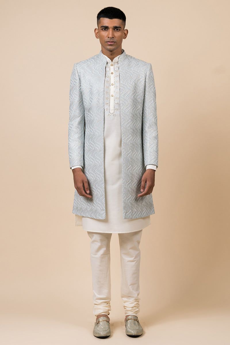 Light Blue All Over Patterned Sherwani