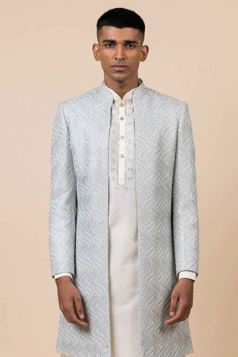 Light Blue All Over Patterned Sherwani