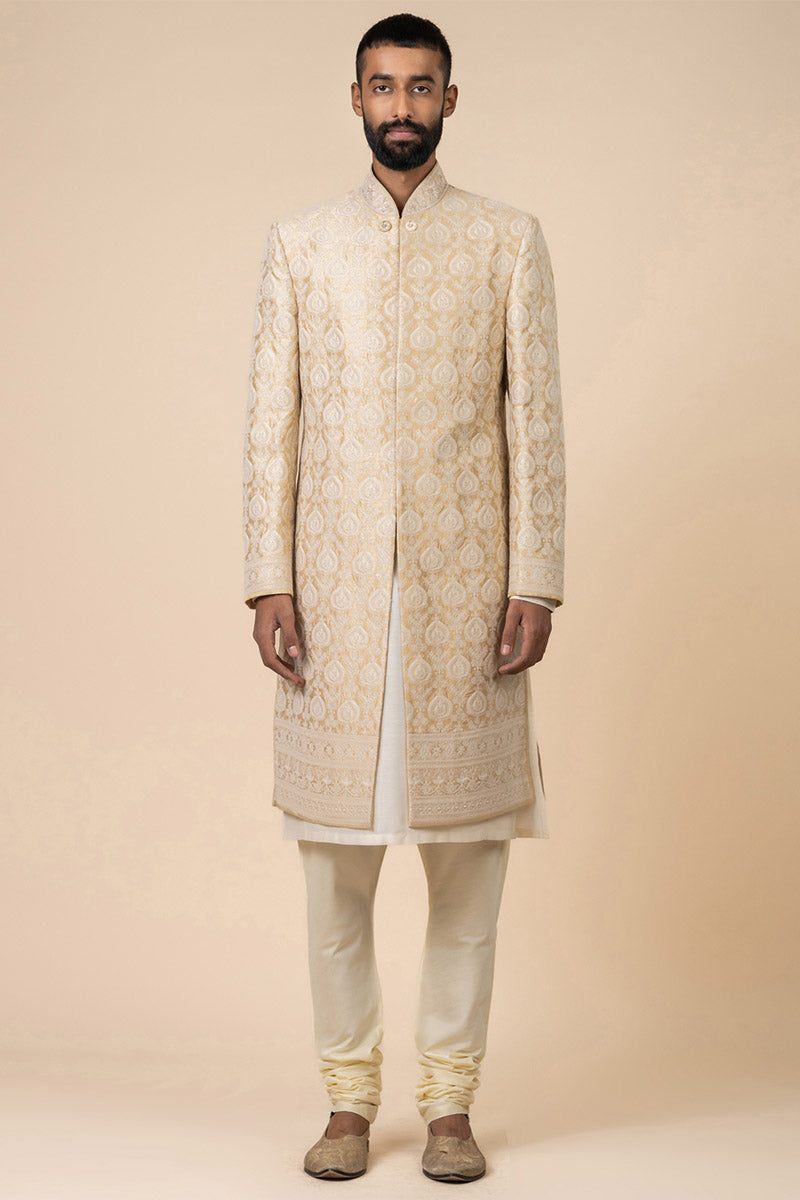 Light Yellow All Over Thread Work Sherwani