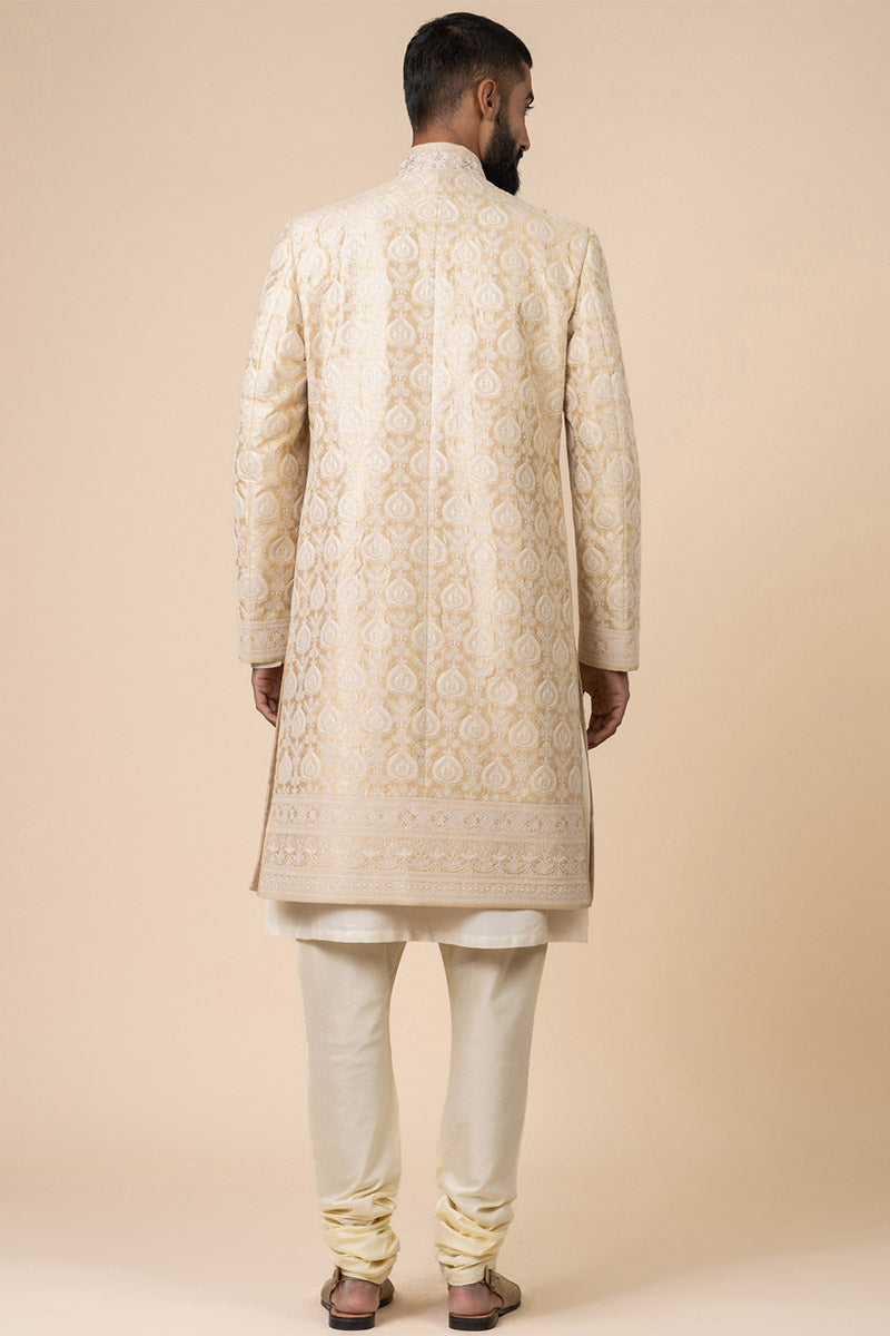 Light Yellow All Over Thread Work Sherwani