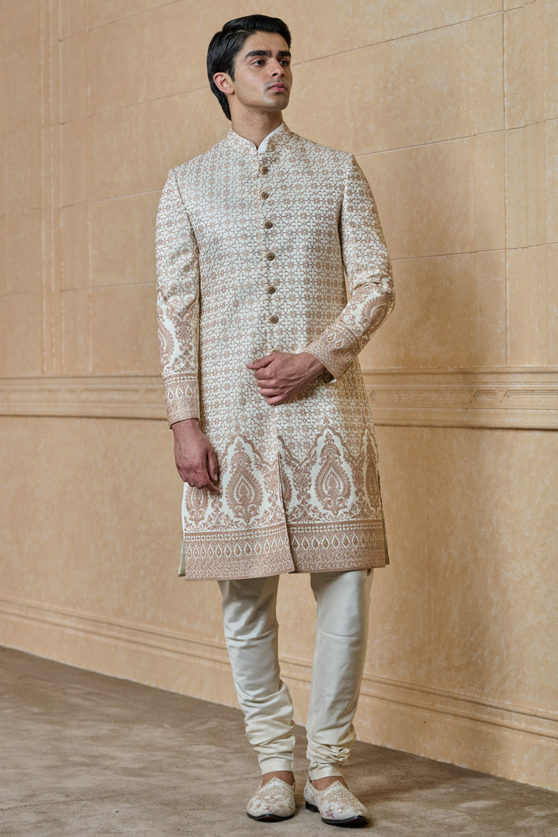 Pink Sherwani In Embroidered Motifs