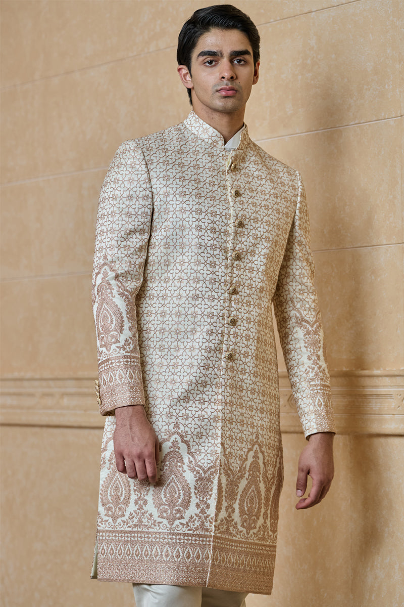 Pink Sherwani In Embroidered Motifs