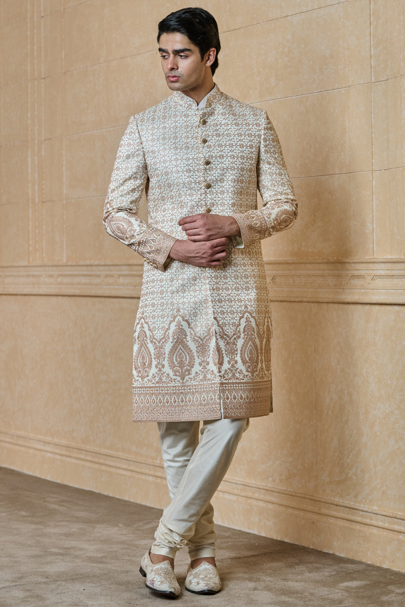 Pink Sherwani In Embroidered Motifs