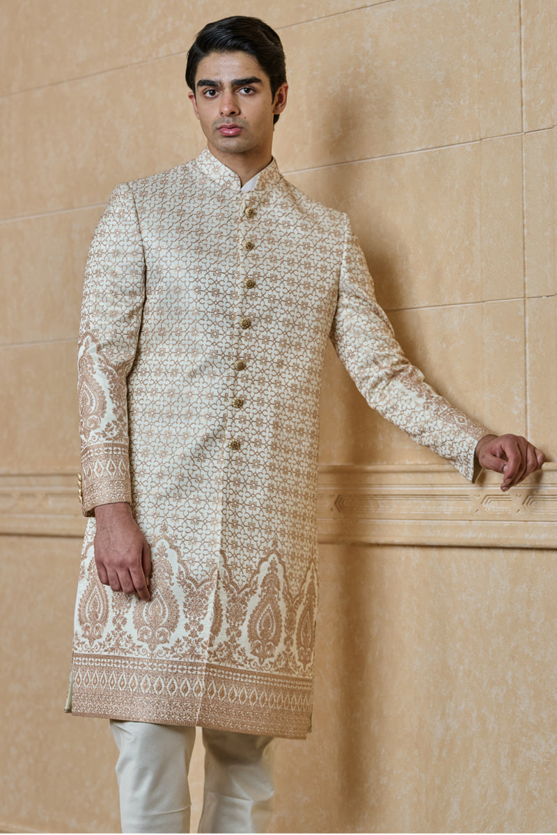 Pink Sherwani In Embroidered Motifs