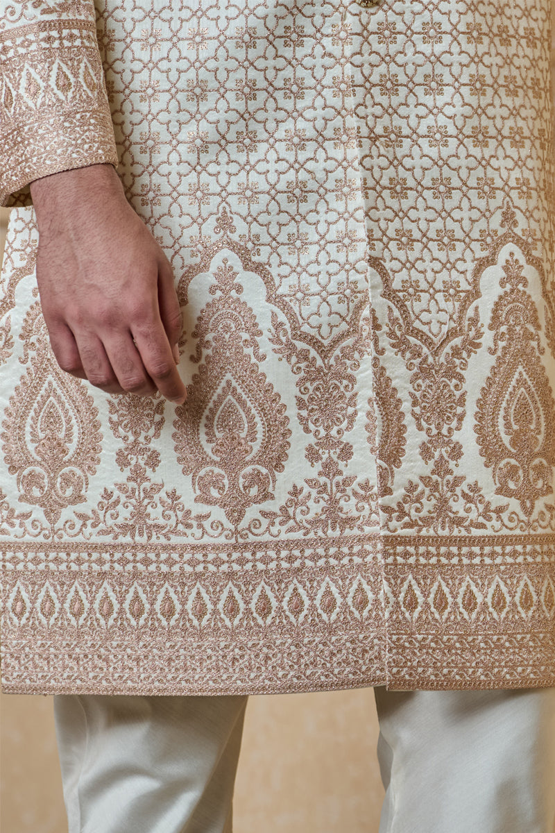 Pink Sherwani In Embroidered Motifs