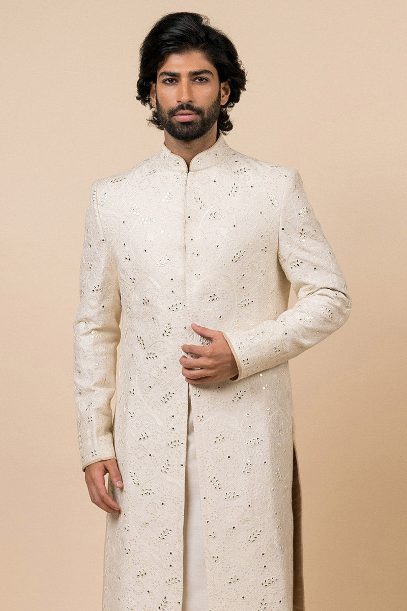 Ivory Sherwani In Thread And Gota Work