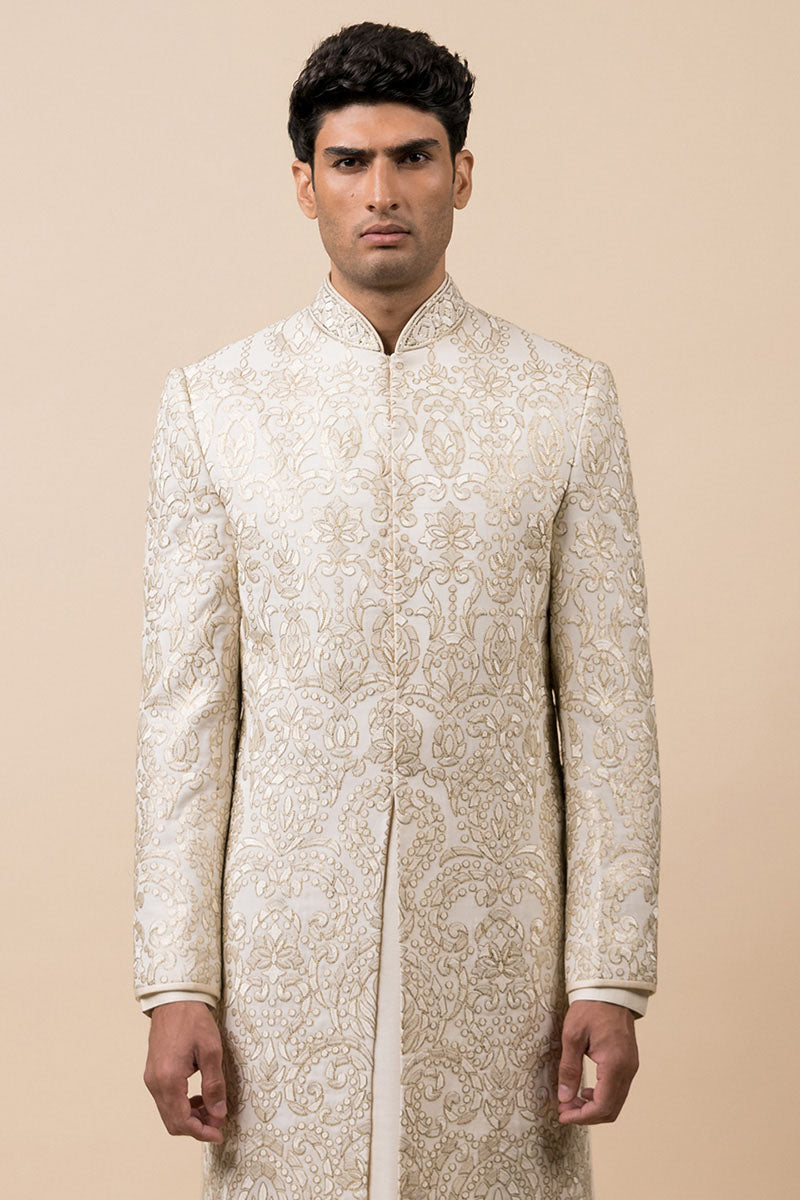 Ivory All Over Embroidered Georgette Sherwani