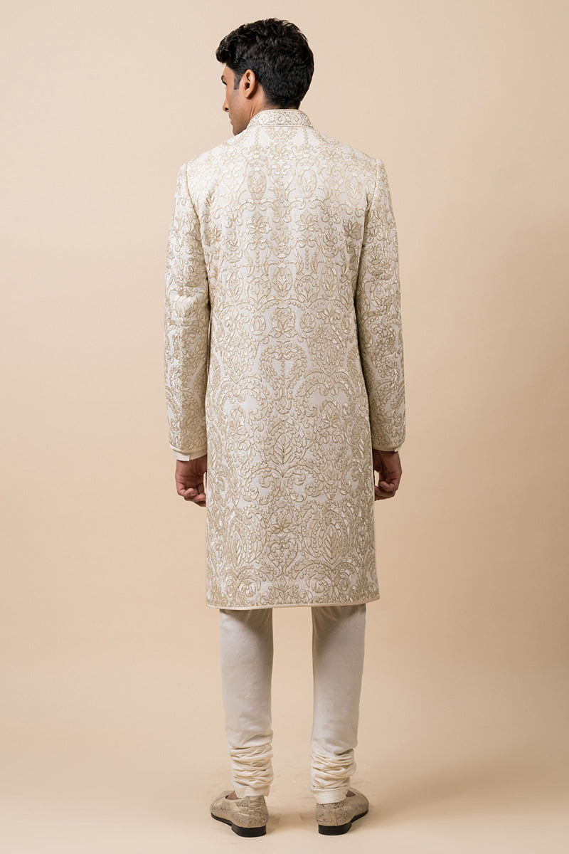 Ivory All Over Embroidered Georgette Sherwani