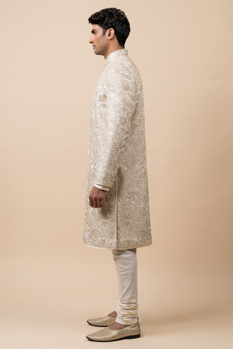 Ivory All Over Embroidered Georgette Sherwani