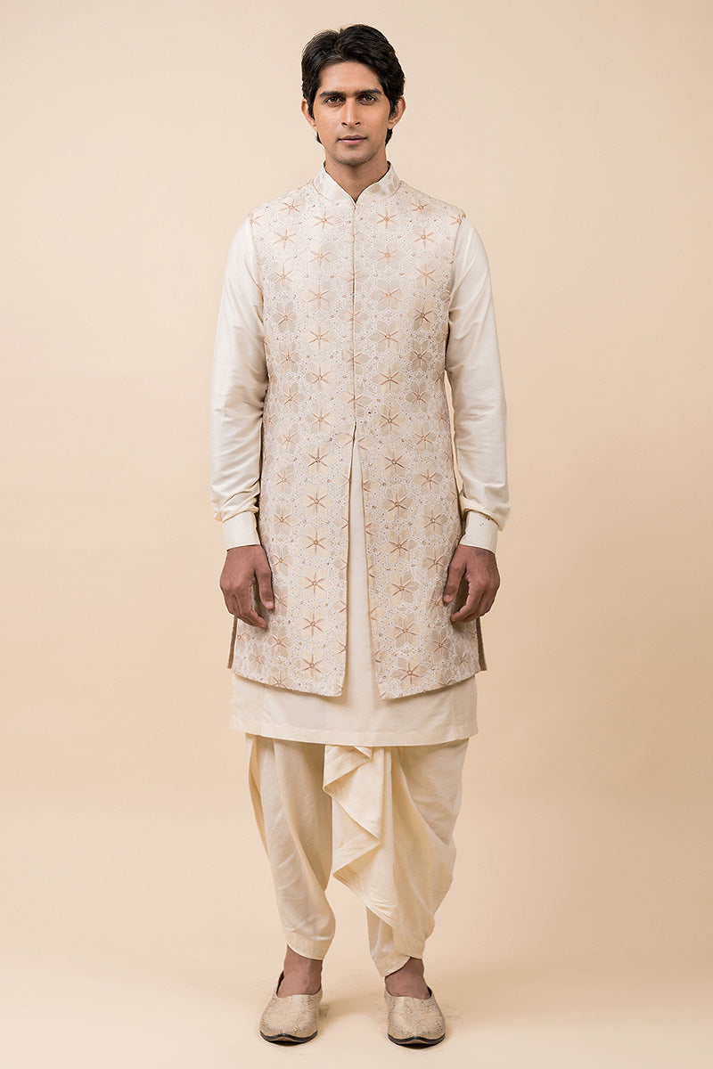 Ivory Jacquard Sleeveless Sherwani