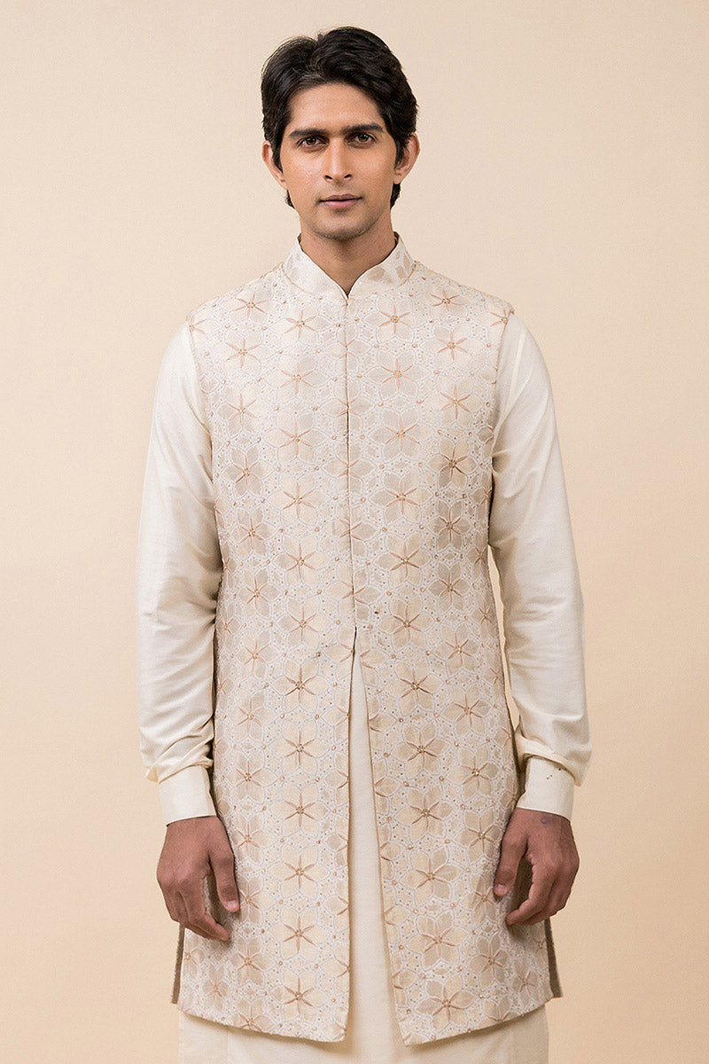 Ivory Jacquard Sleeveless Sherwani