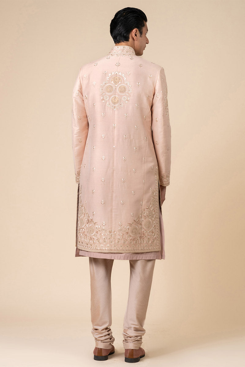 Pink Applique Sherwani With Aari Embroidery