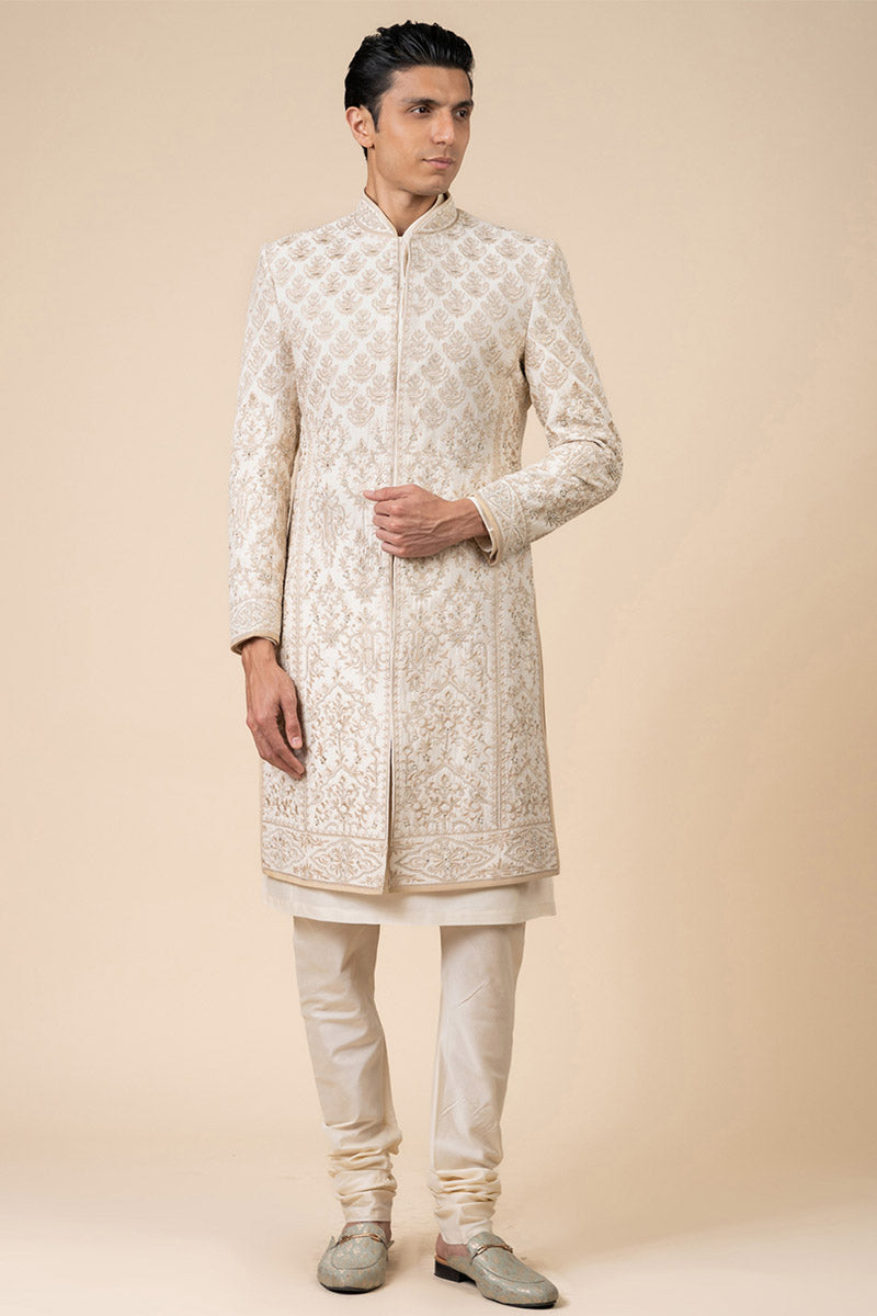 Ivory Aari And Zardozi Embroidered Sherwani