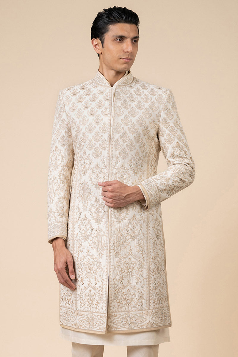 Ivory Aari And Zardozi Embroidered Sherwani