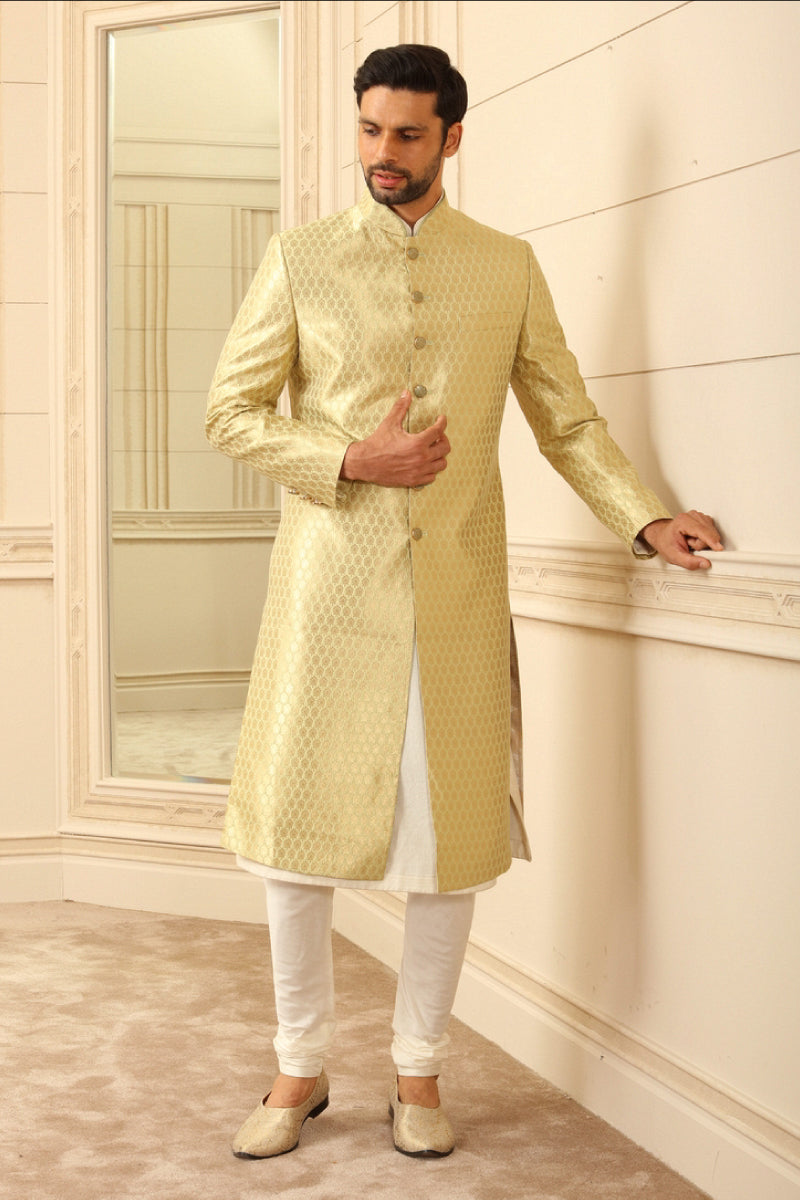 Light Green Zari Brocade Sherwani