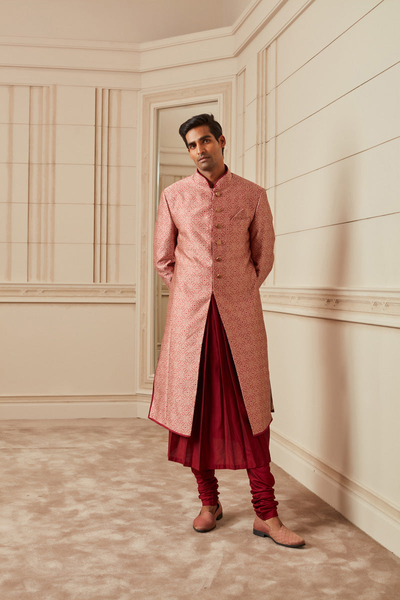 Red Resham Brocade Sherwani