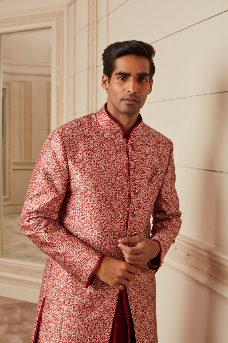 Red Resham Brocade Sherwani