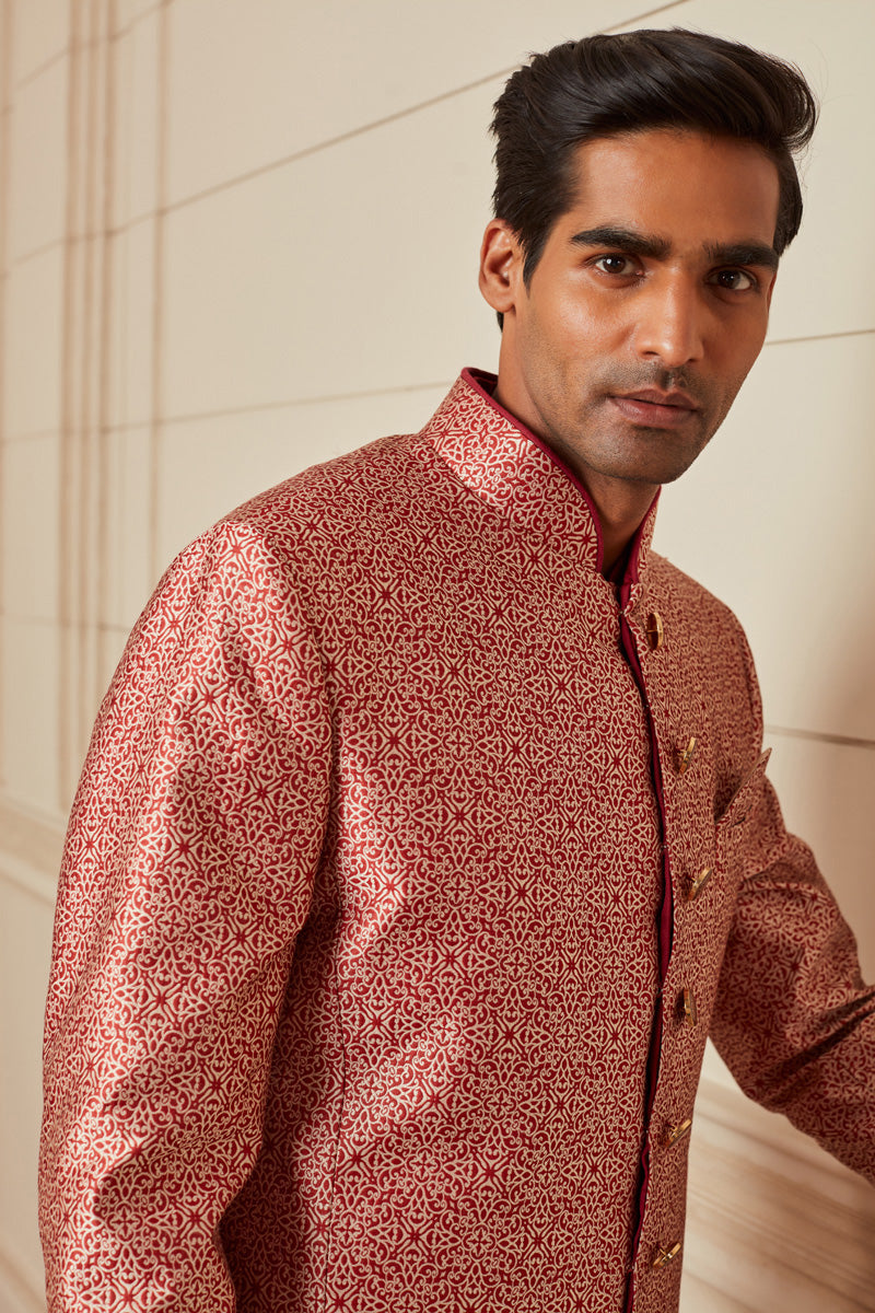 Red Resham Brocade Sherwani