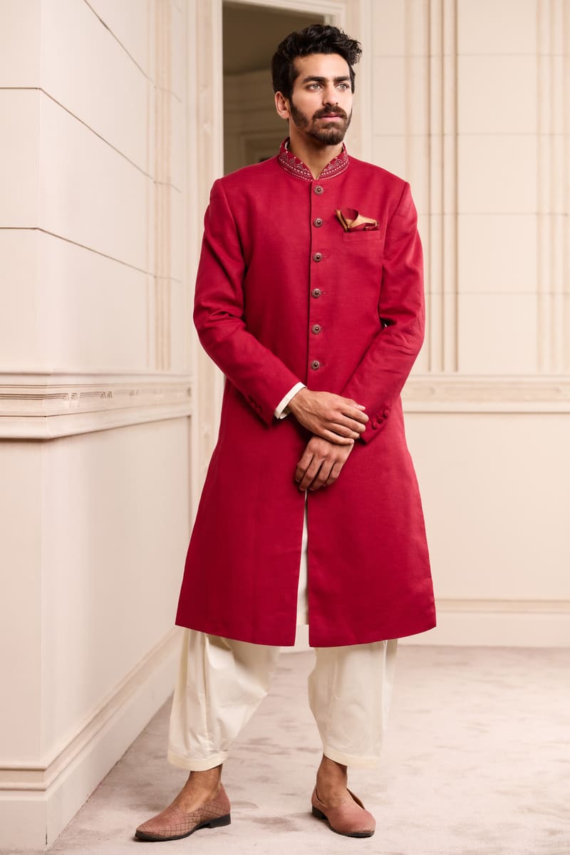 Maroon Linen Sherwani