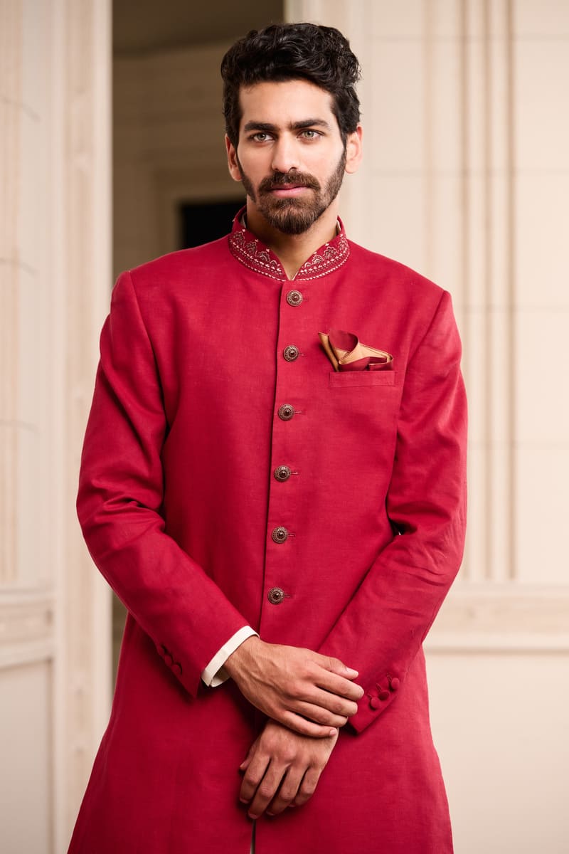 Maroon Linen Sherwani