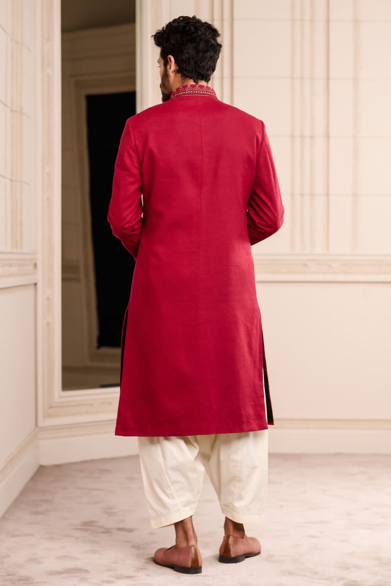 Maroon Linen Sherwani