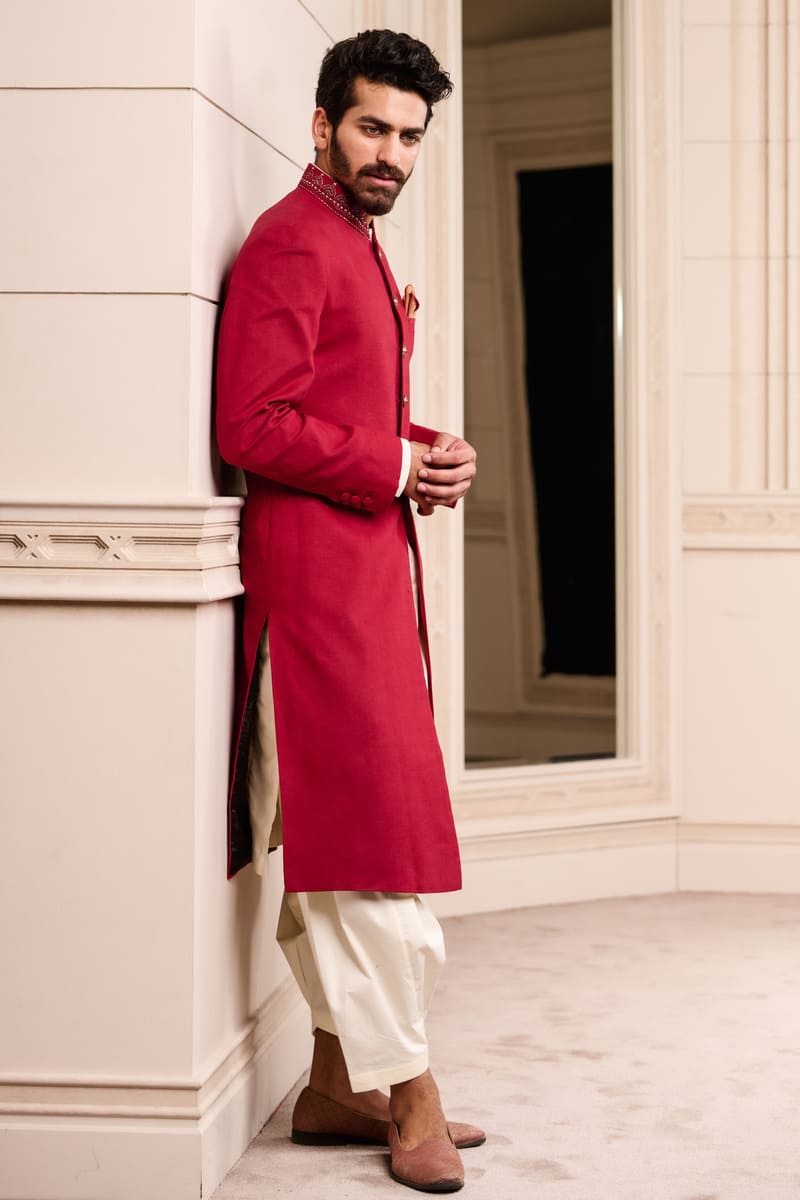 Maroon Linen Sherwani