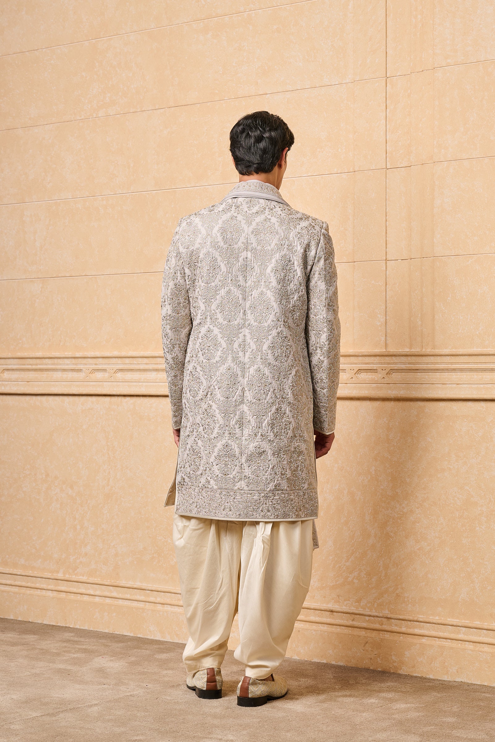 Light Blue All Over Embroidered Sherwani With Stole