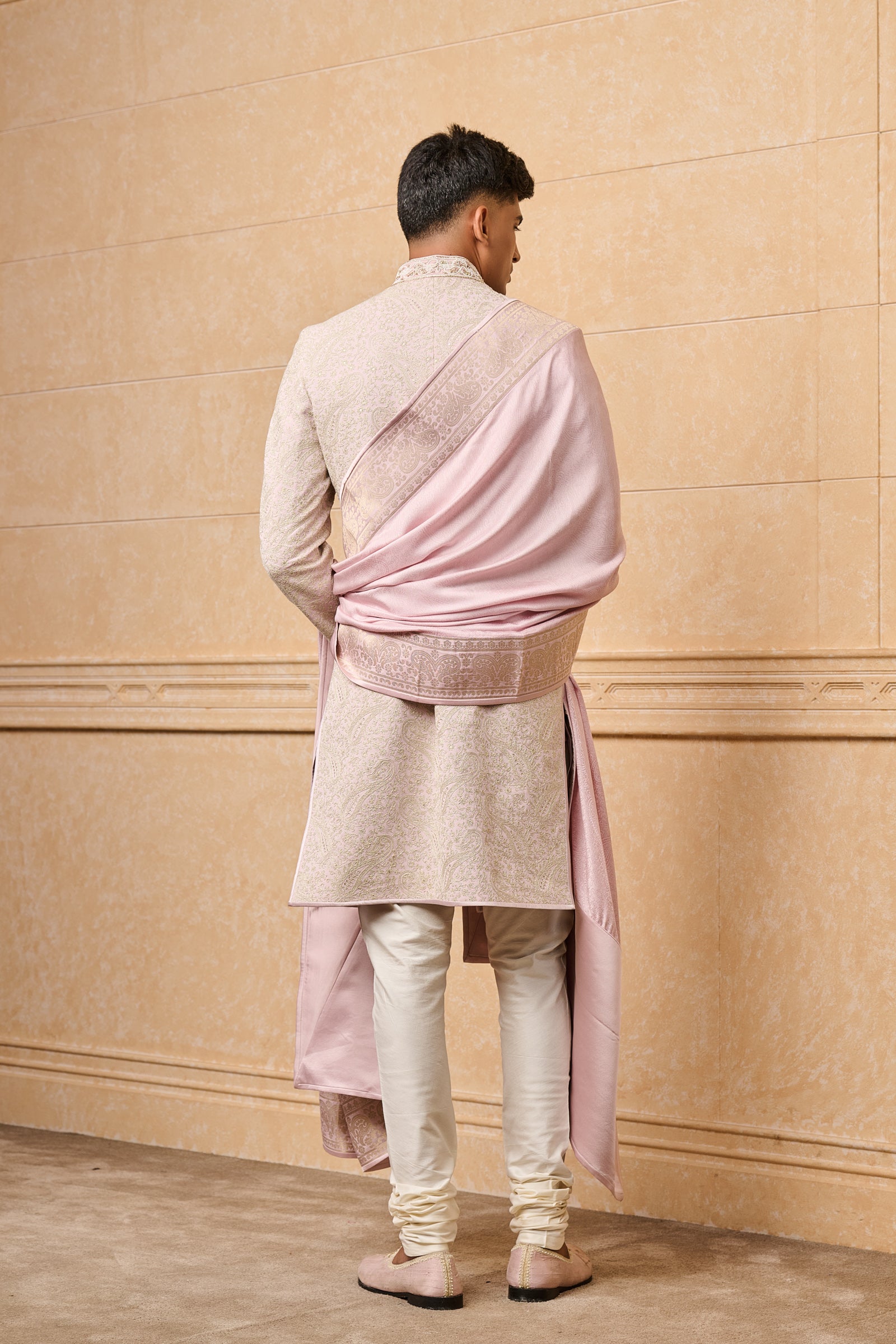 Lilac All Over Embroidered Sherwani With Stole