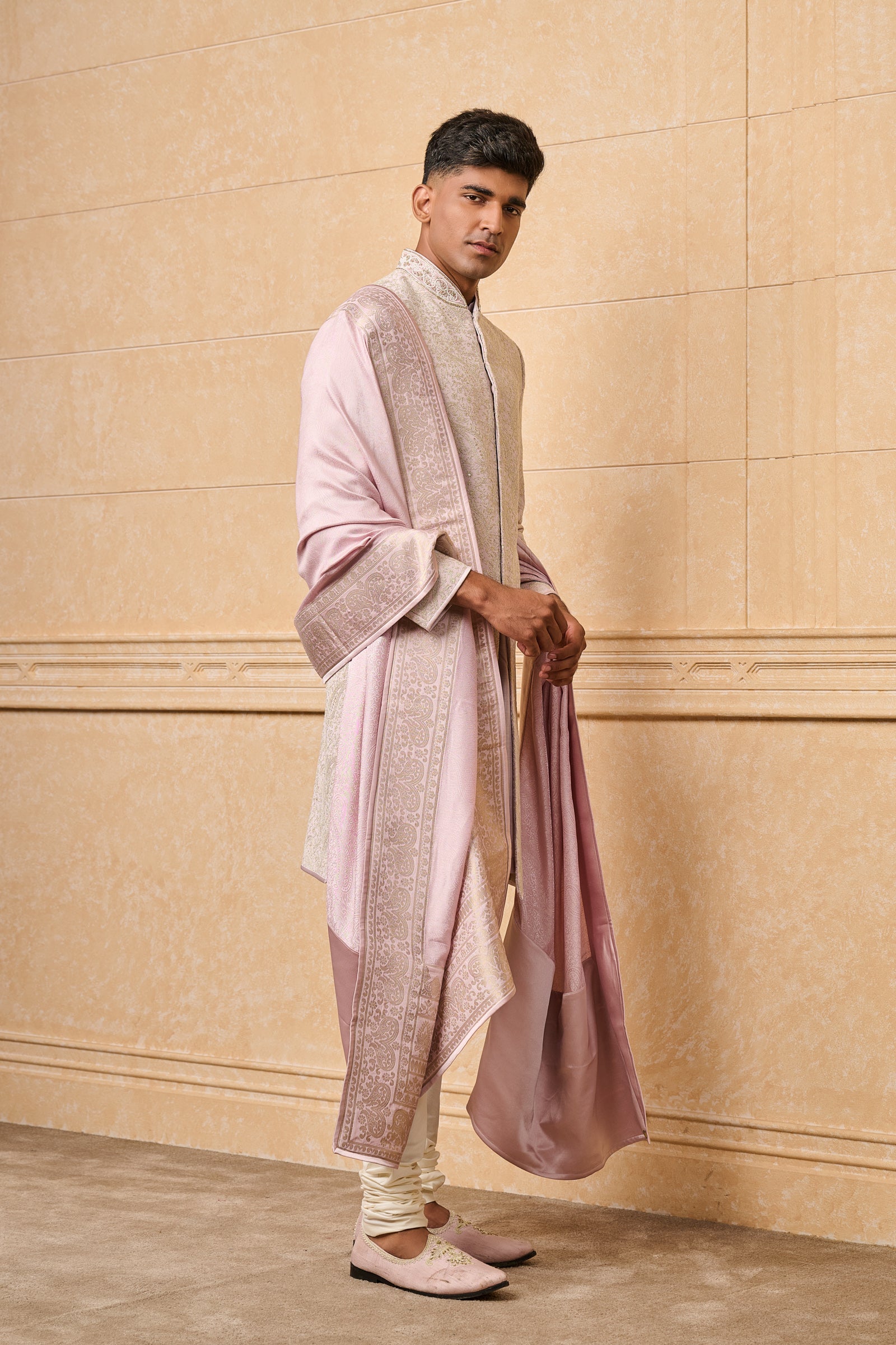 Lilac All Over Embroidered Sherwani With Stole