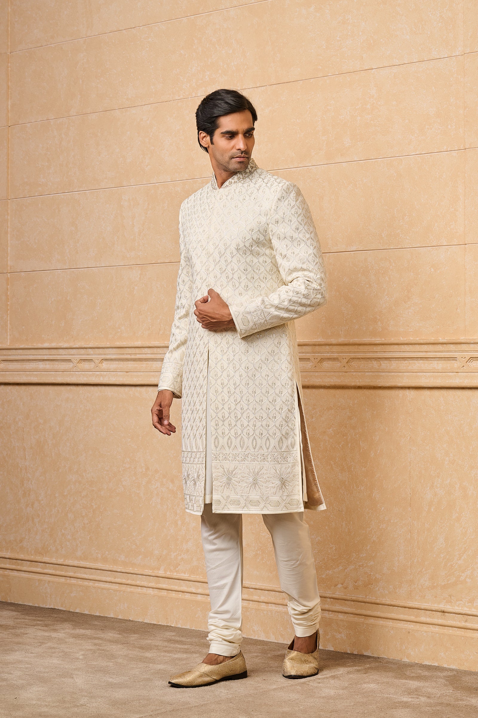 Ivory All Over Embroidered Sherwani