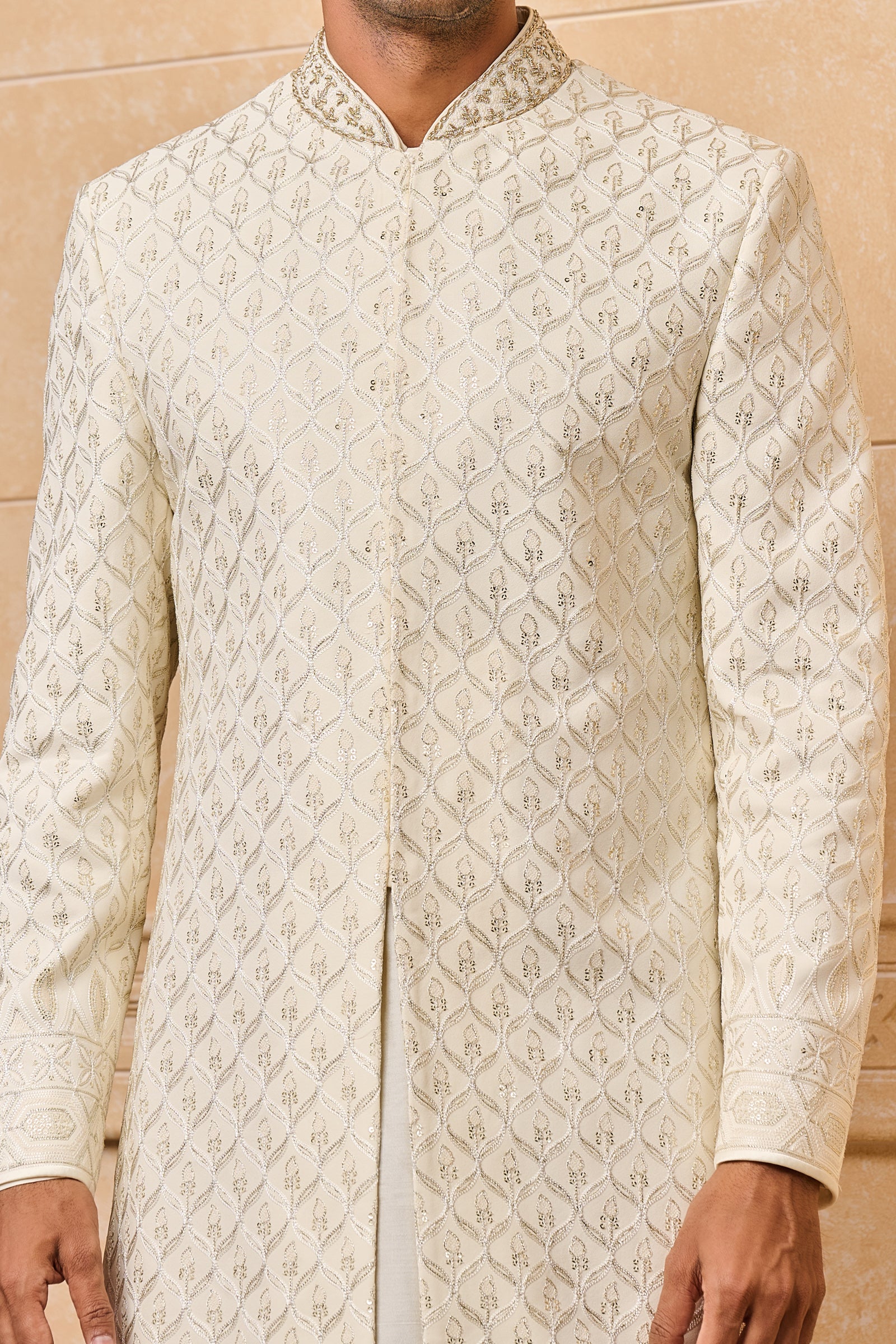 Ivory All Over Embroidered Sherwani