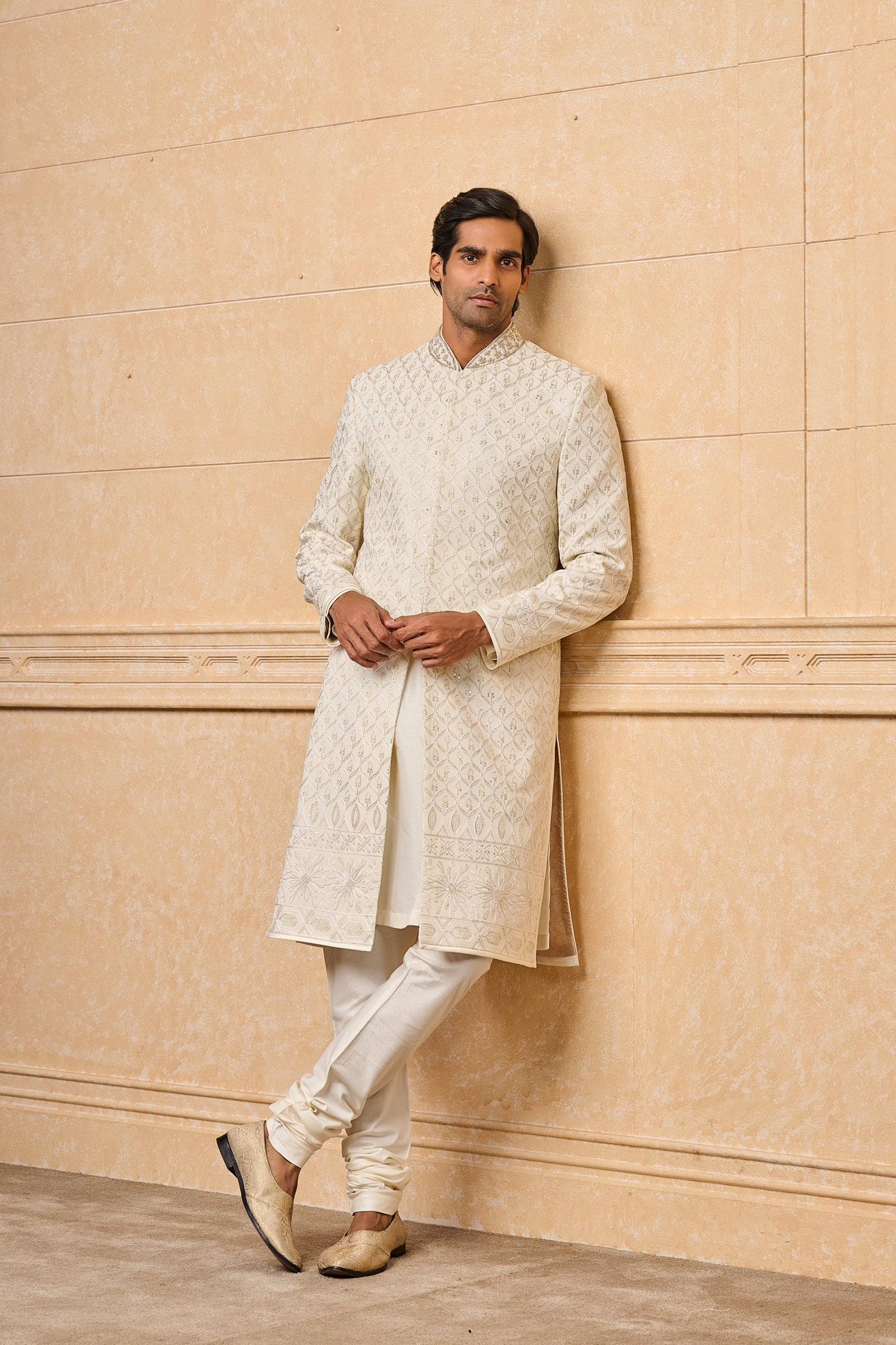 Ivory All Over Embroidered Sherwani