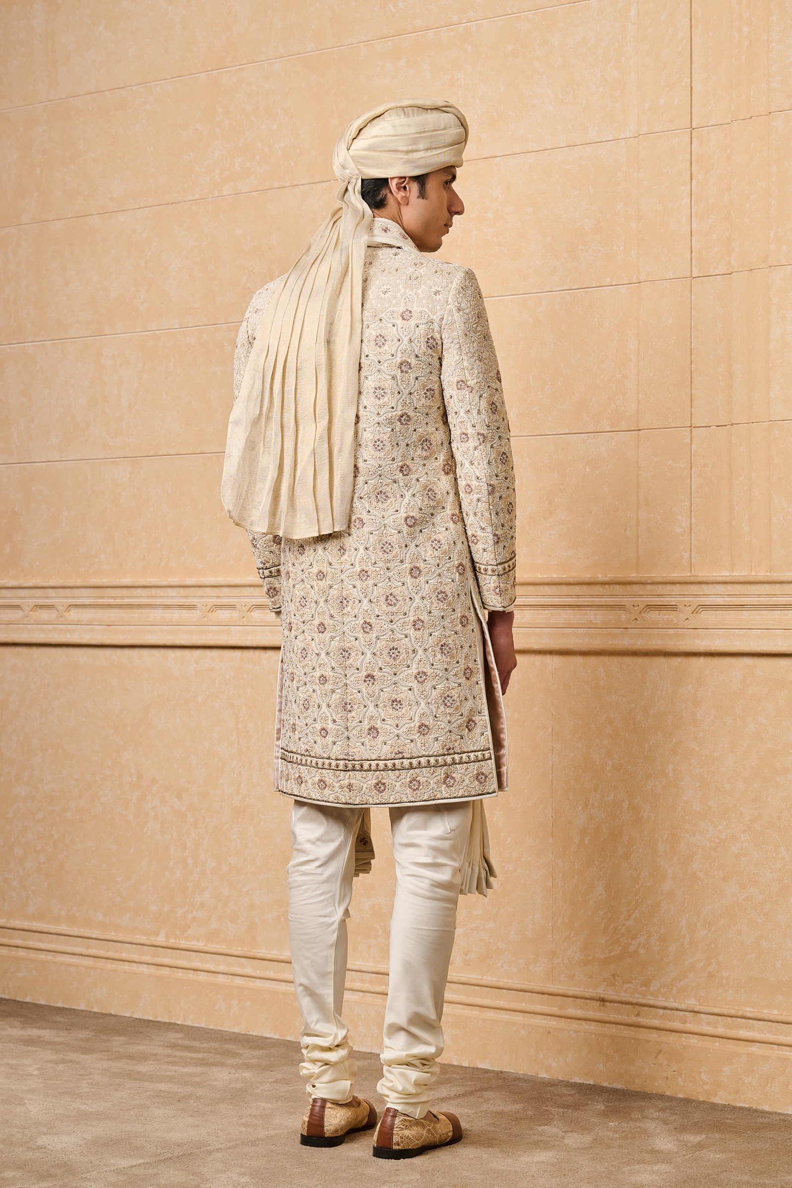 Ivory All Over Embroidered Sherwani With Stole