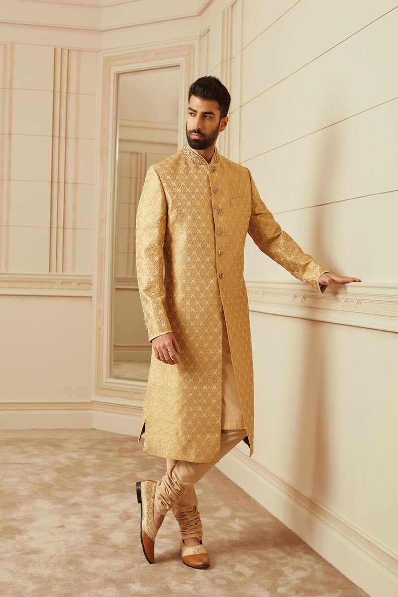 Zari Brocade Sherwani With Paired With Kurta Chudidar