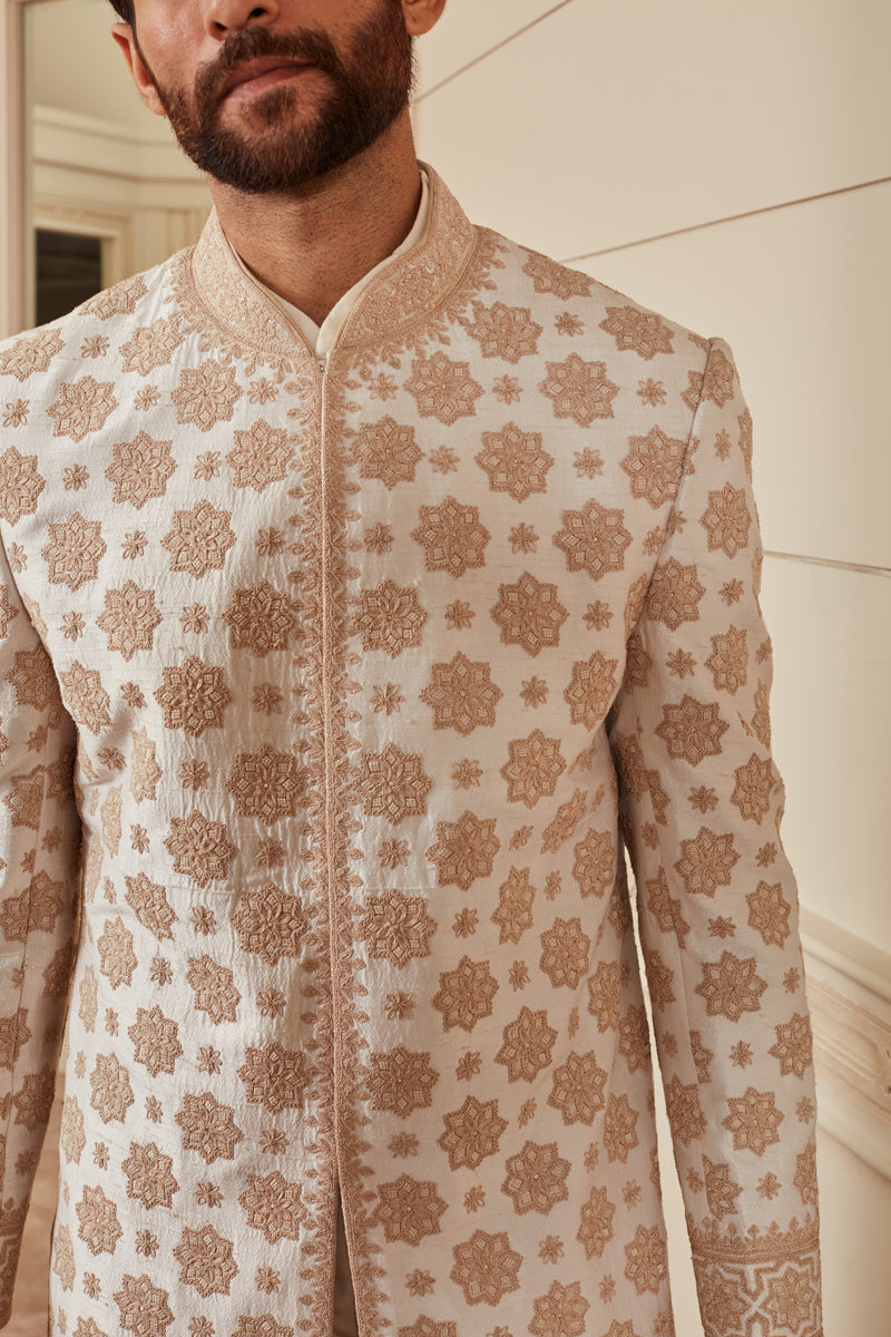 Ivory All Over Dori And Zardozi Embroidered Sherwani