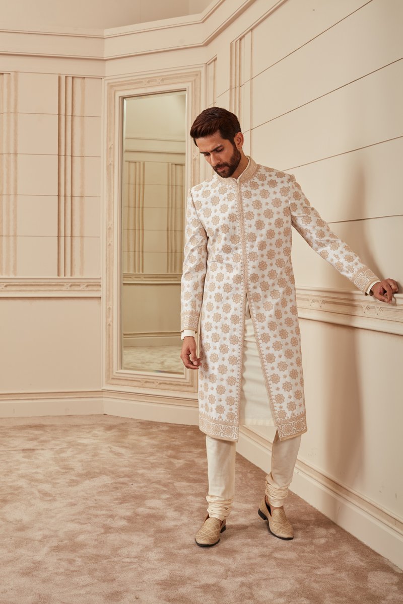 Ivory All Over Dori And Zardozi Embroidered Sherwani